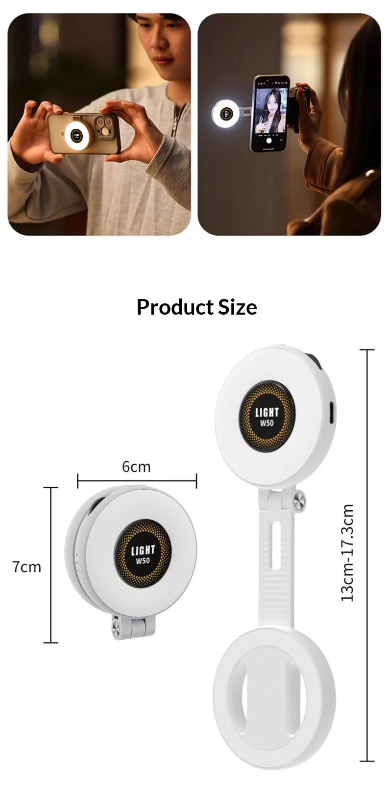 Luz de Relleno Magnética W50 para Celular y Tablet