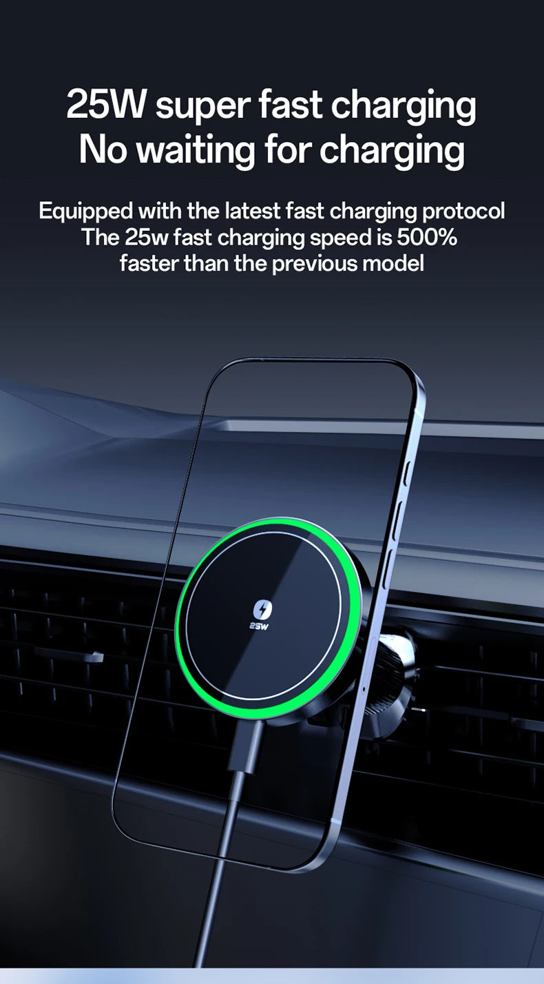 Cargador Inalámbrico Magnético para Auto 25W con Enfriamiento