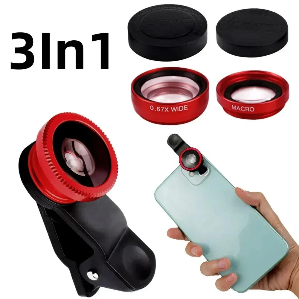 Kit de Lentes 3 en 1 para Celular (Gran Angular, Ojo de Pez y Macro)