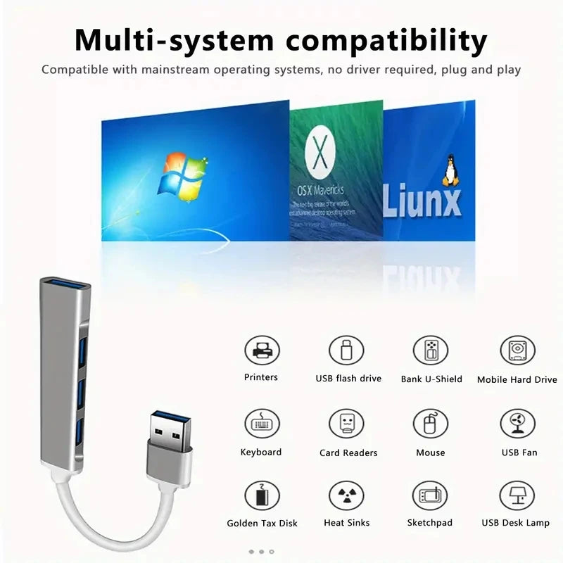Hub USB 4 Puertos OTG para Laptop y Celular