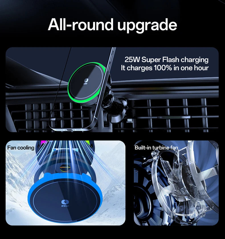 Cargador Inalámbrico Magnético para Auto 25W con Enfriamiento