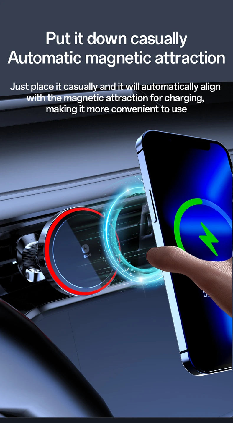 Cargador Inalámbrico Magnético para Auto 25W con Enfriamiento