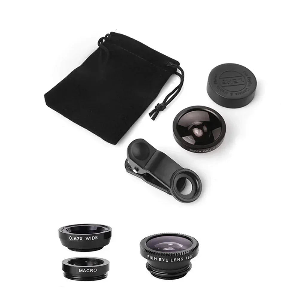 Kit de Lentes 3 en 1 para Celular (Gran Angular, Ojo de Pez y Macro)