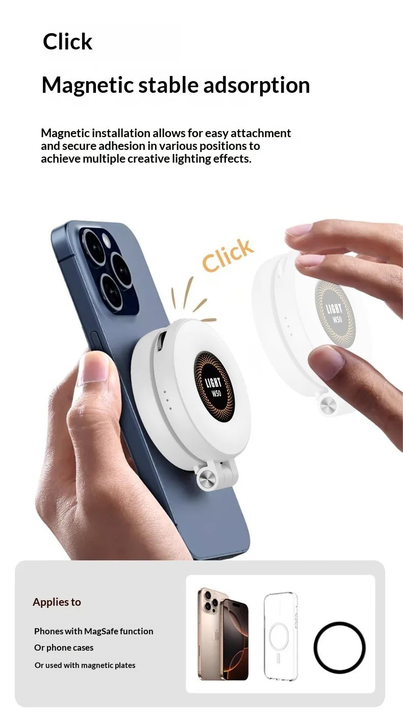 Luz de Relleno Magnética W50 para Celular y Tablet